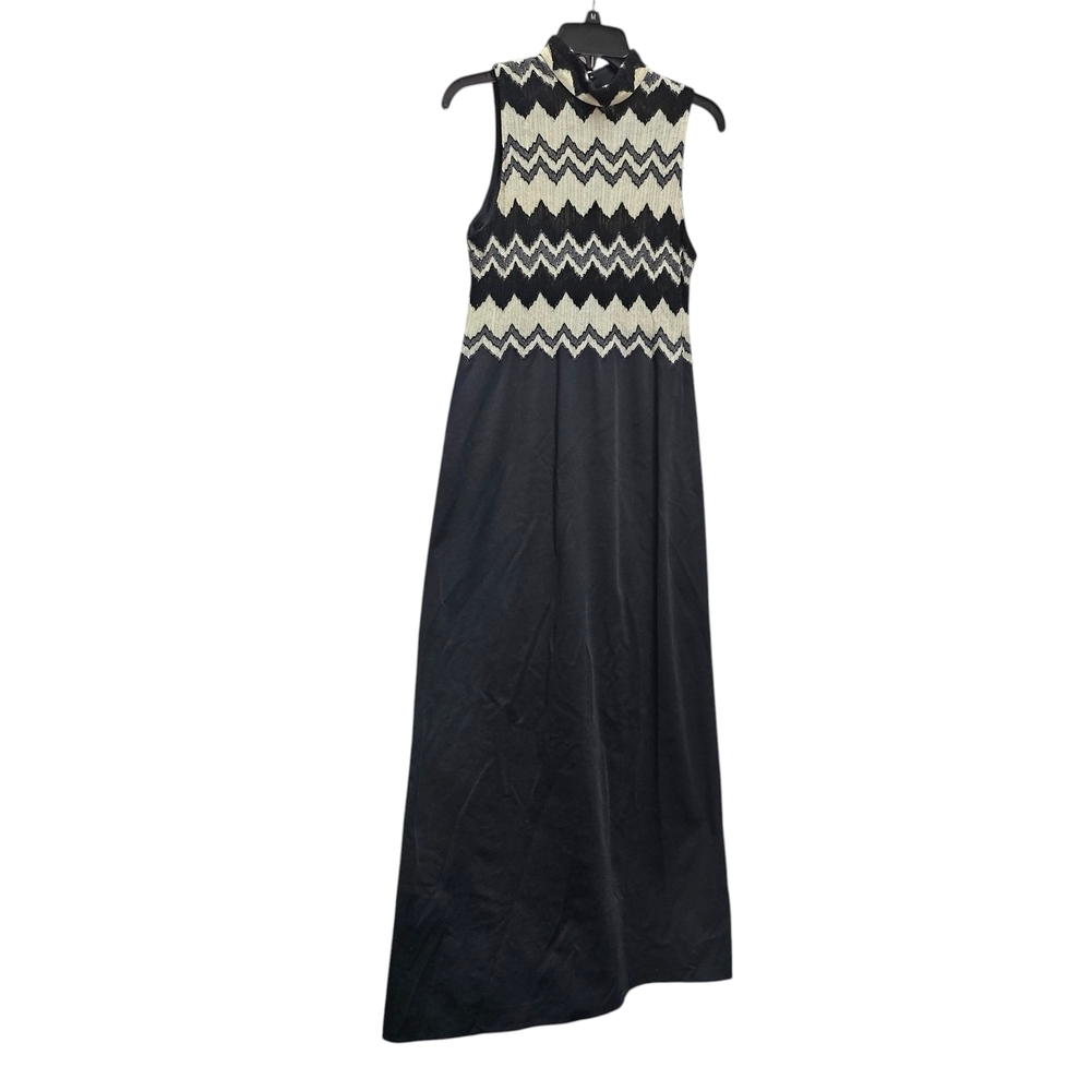 Vintage 60's Or 70's Chevron Black Cream Knit Sleeveless Maxi Dress Size S ??